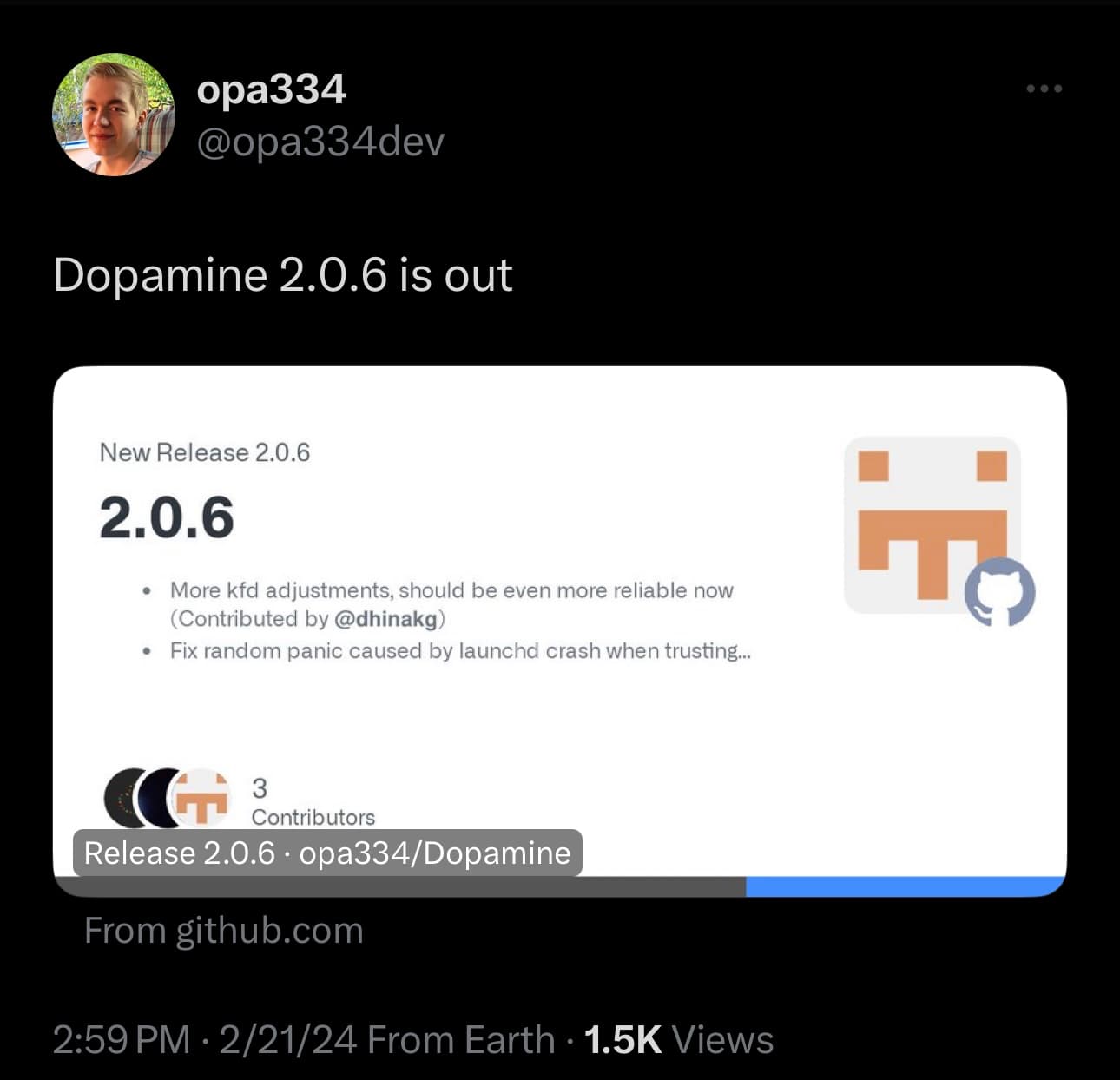 Dopamine v2.0.6 released.