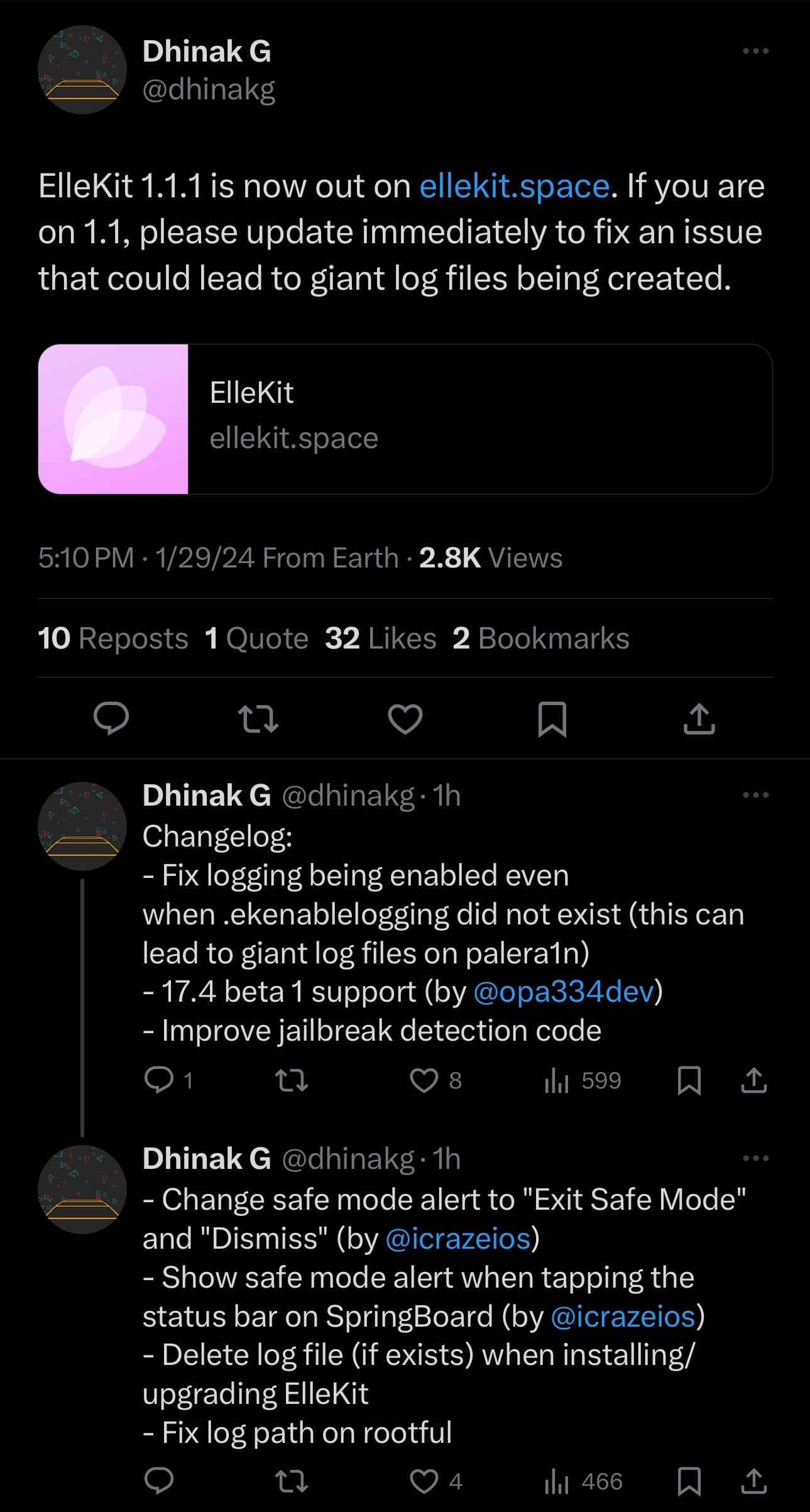 ElleKit v1.1.1 announced by dhinakg.
