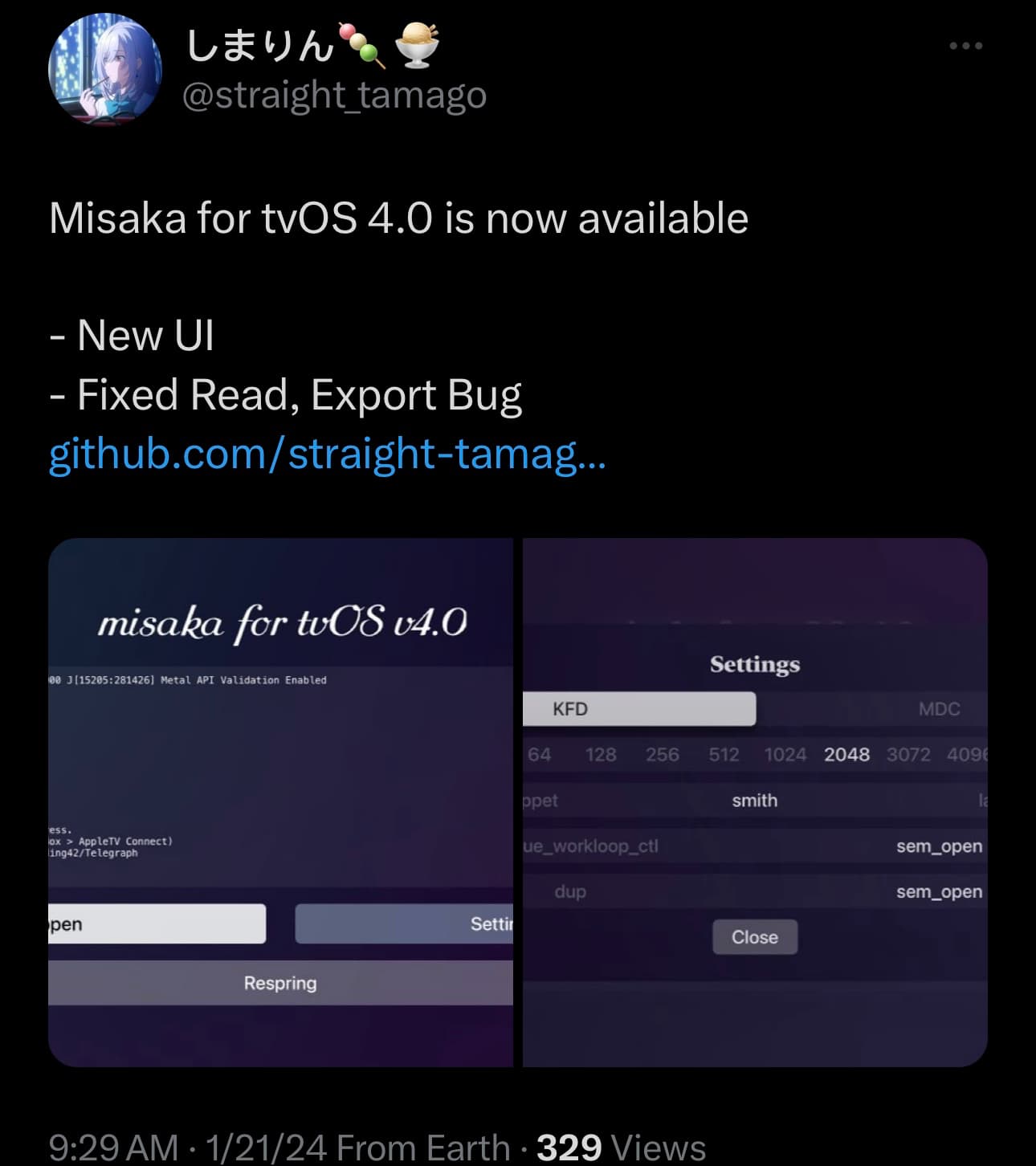 Straight_tamago announces Misaka v4.0 for tvOS