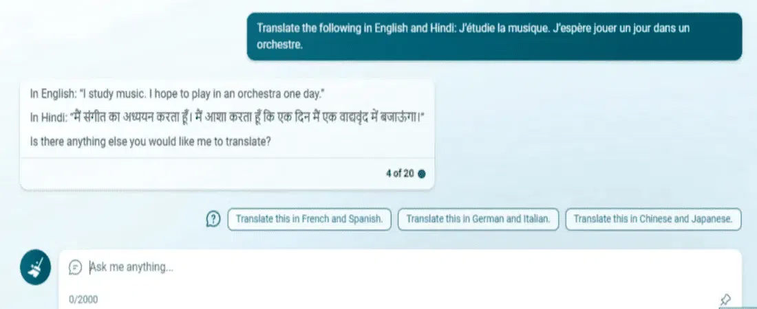 Translation Services using Microsoft Bing AI ChatGPT-4