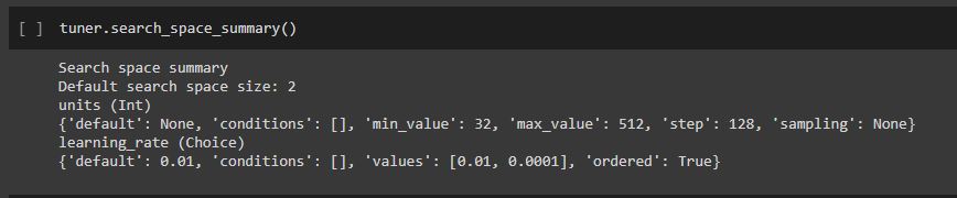 search space summary Keras Tuner