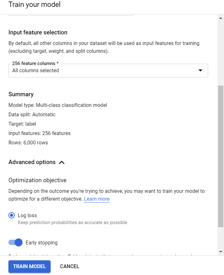 model training | ML model automl bigquery