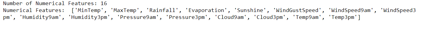 numerical features | Rain prediction python