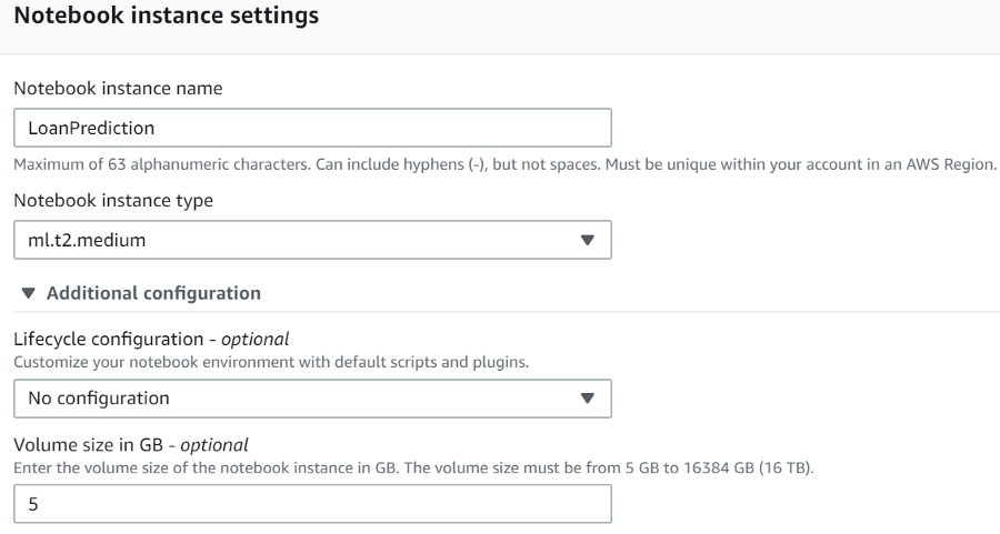 AWS SageMaker - Notebook Instance Setting