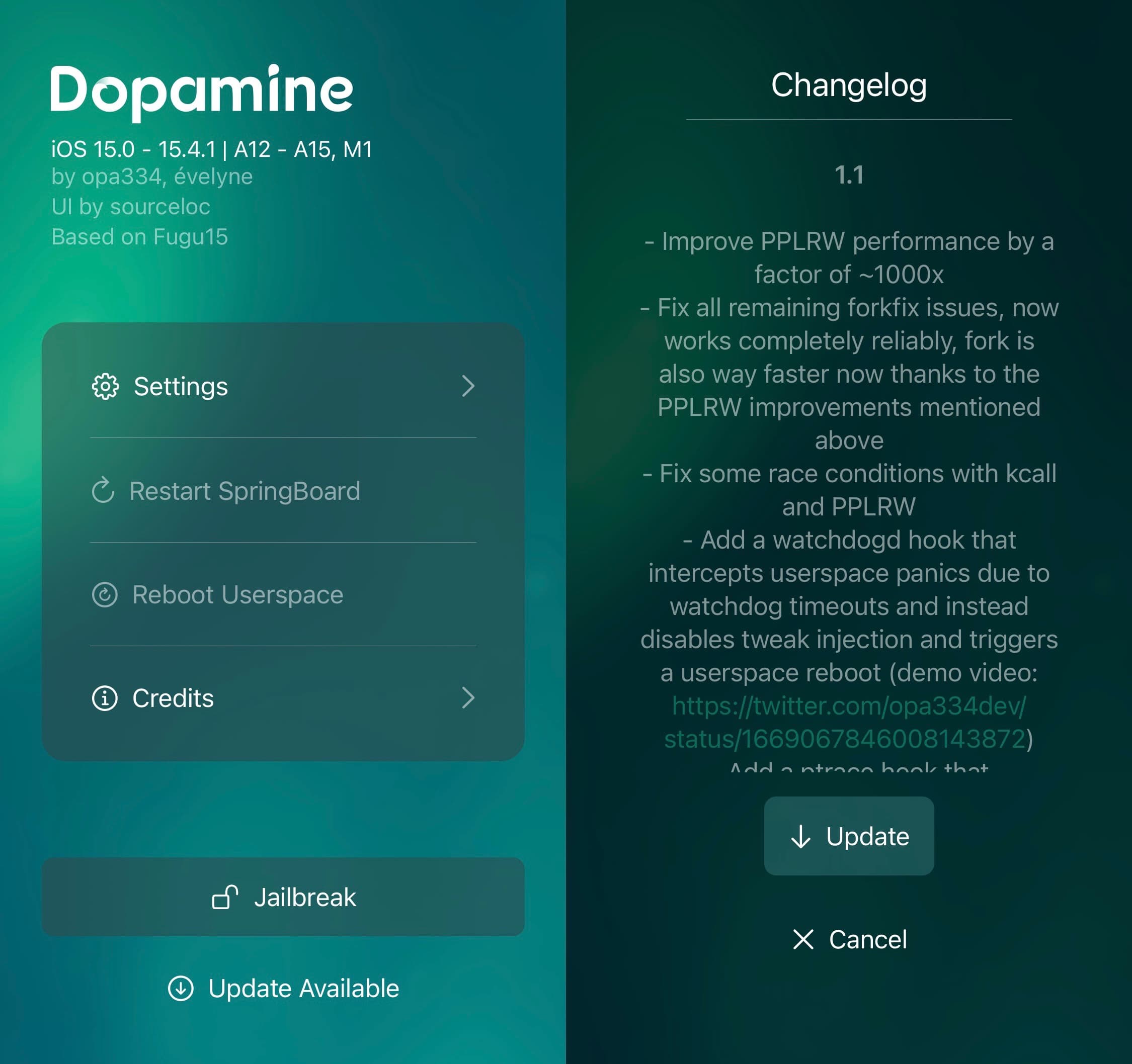 Dopamine v1.1 OTA update.