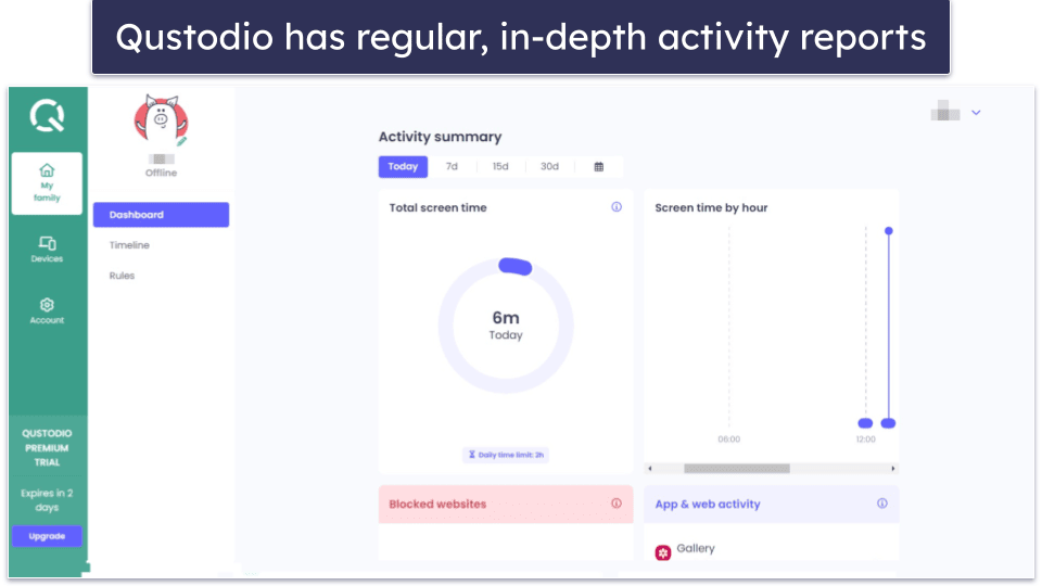 🥈2. Qustodio — Set Time Limits Specifically for Snapchat