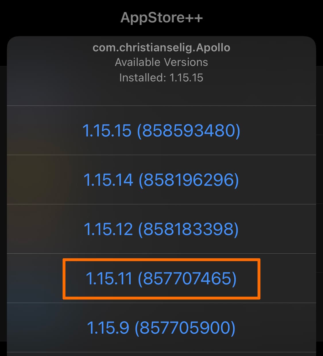 Downgrade to Apollo version 1.15.11.