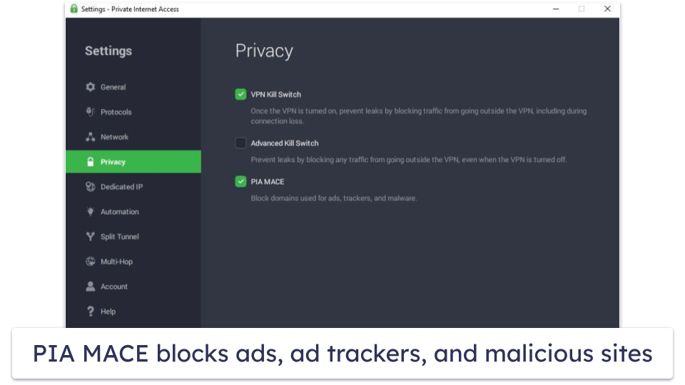 🥈2. Private Internet Access — More Customizable Apps