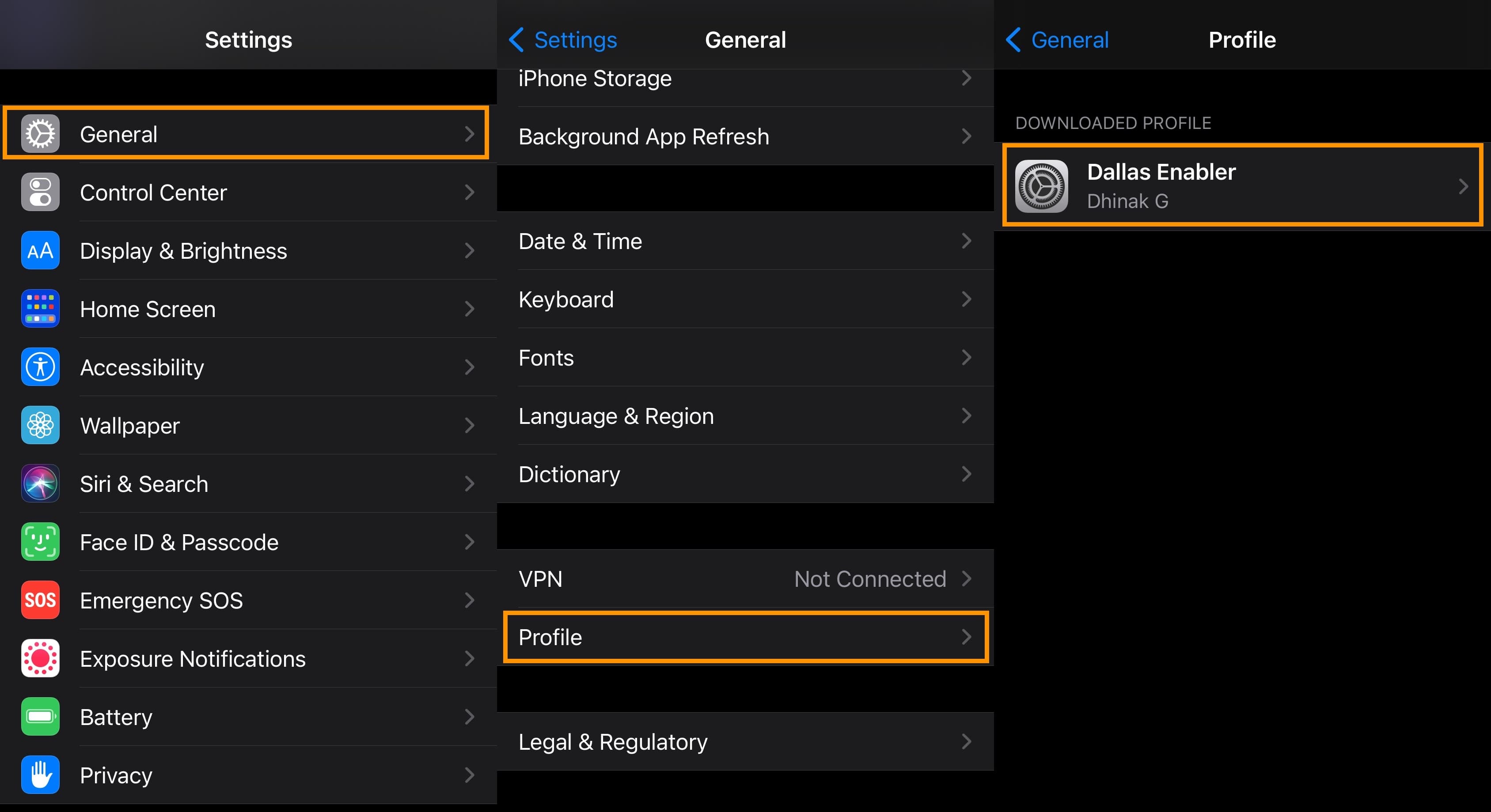 Settings Profile enable Dallas Enabler.