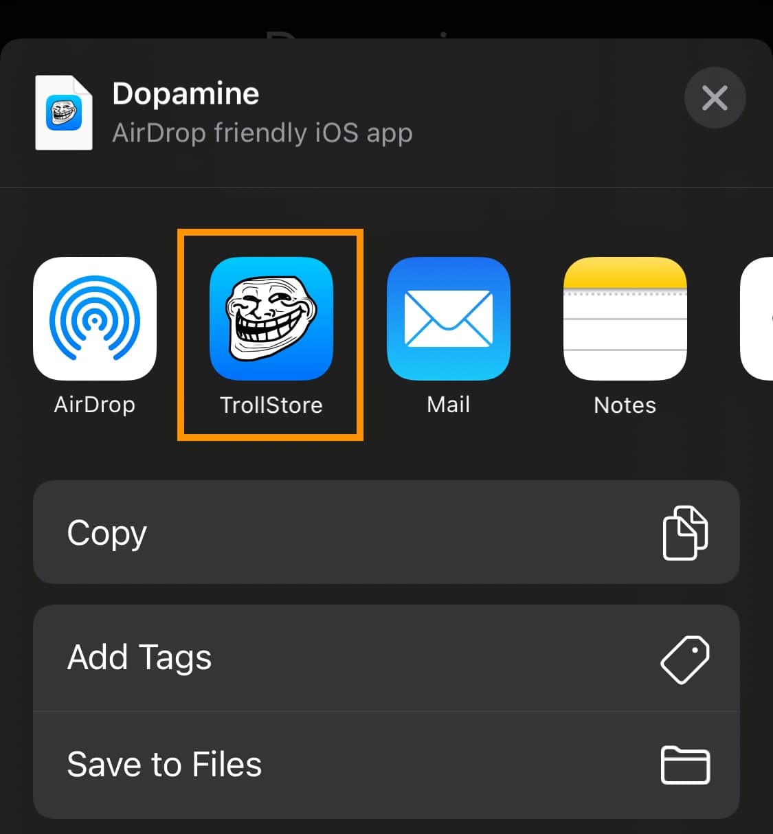 TrollStore icon in share sheet.