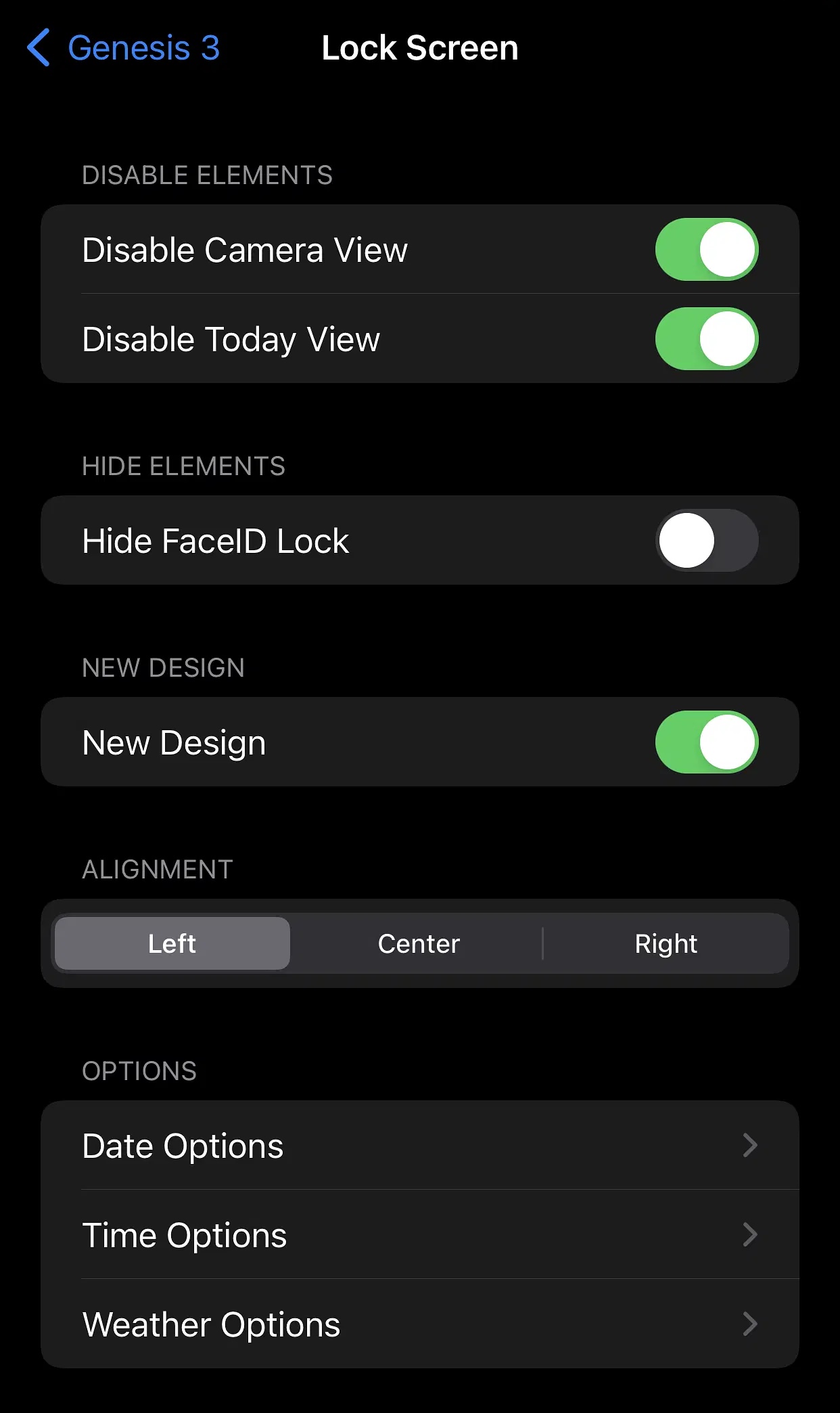 Genesis 3 Lock Screen options.