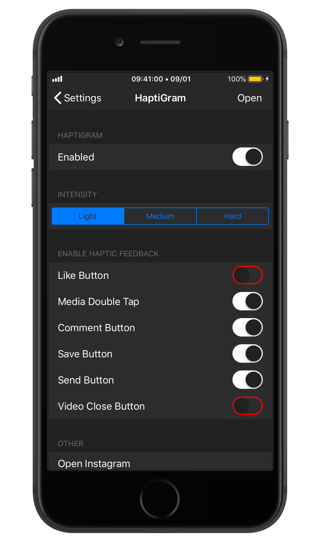 HaptiGram Settings