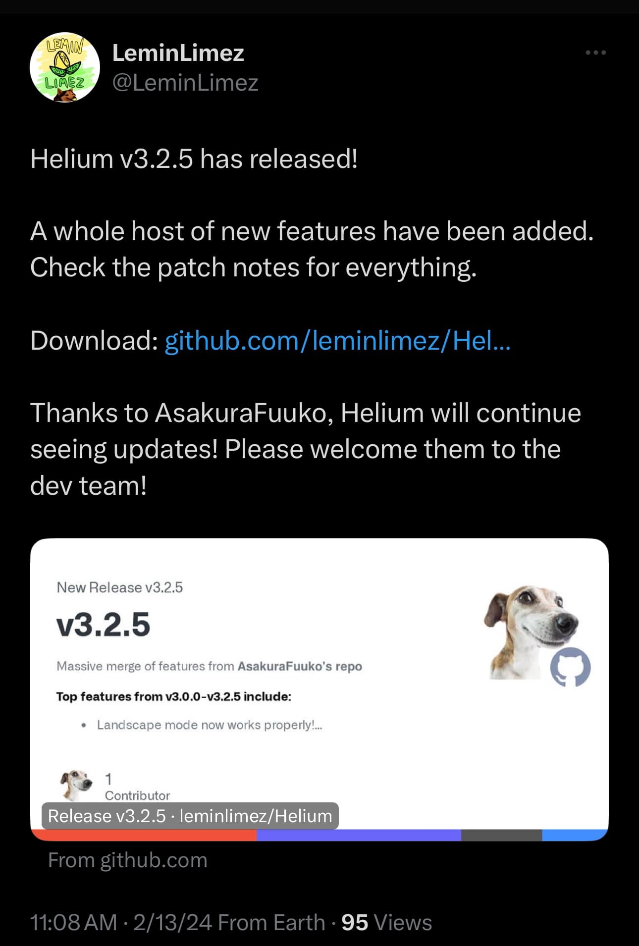 Helium v3.2.5 update.