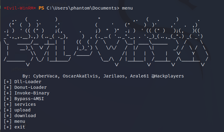 Evil-winrm "menu" command
