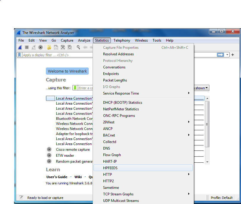 Statistics Menu in Wireshark