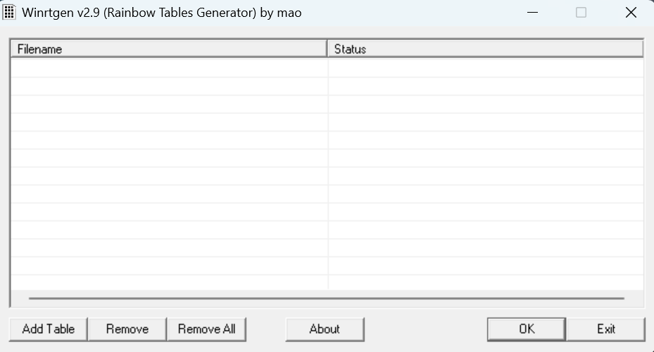 Winrtgen (Rainbow Table Generator)