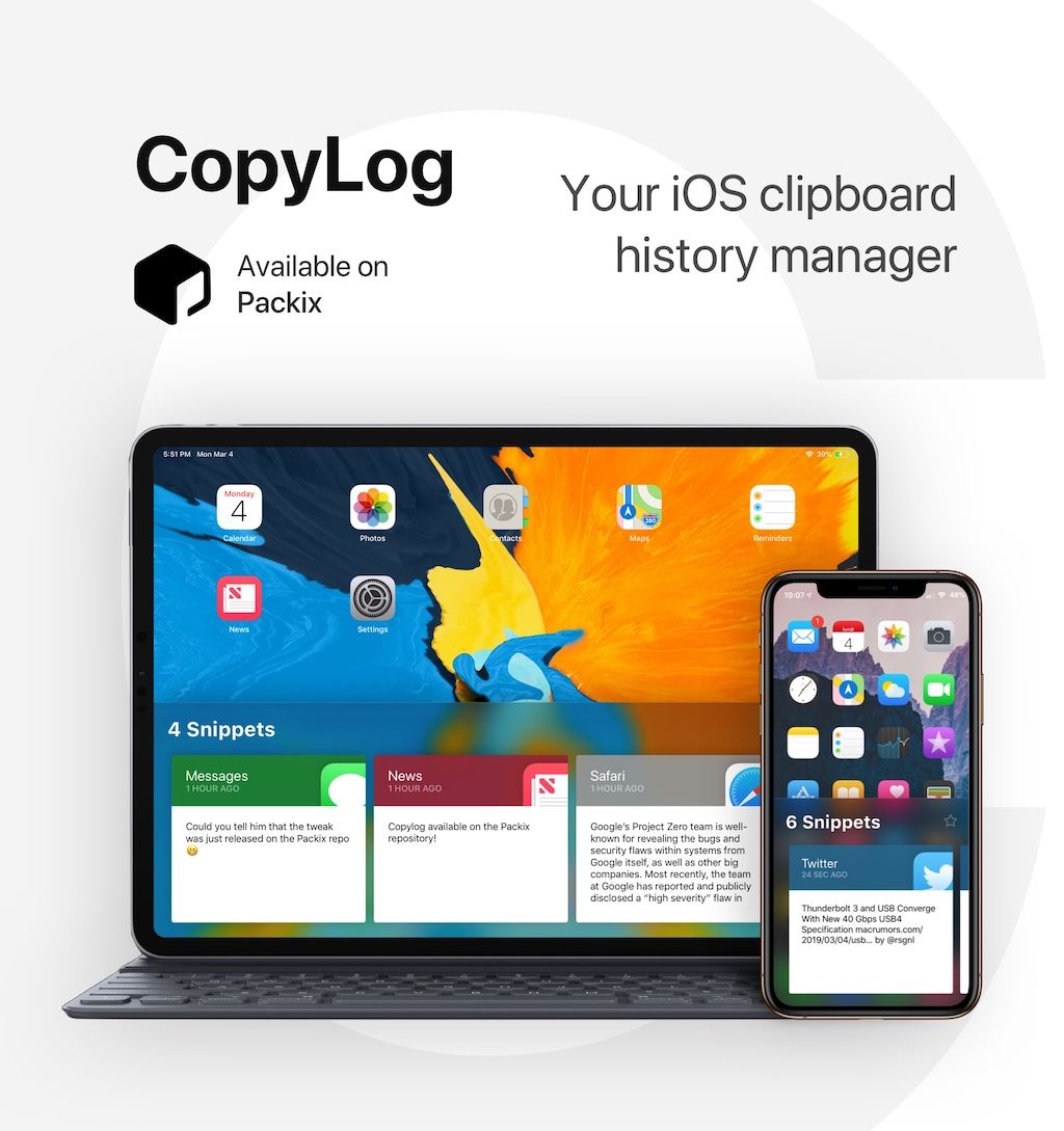 CopyLog clipboard manager for jailbroken devices.