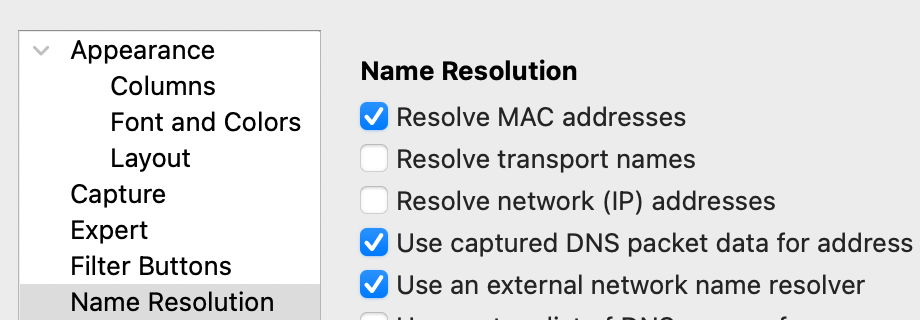 named resolution on Wireshark