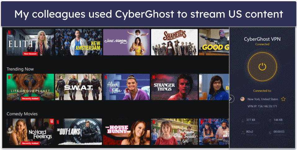 🥉3. CyberGhost VPN — Great Streaming Support