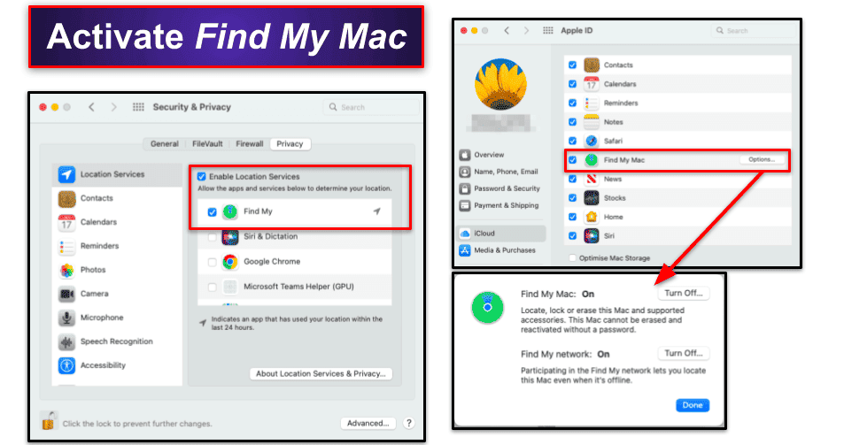 7. Turn on “Find My”