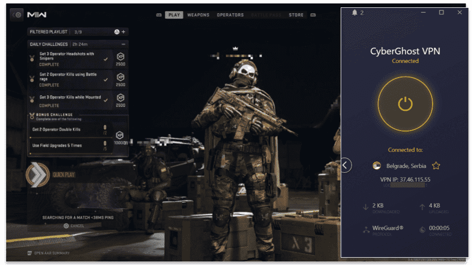 🥉 3. CyberGhost VPN — Gaming-Optimized Servers for Playing CoD: MW3