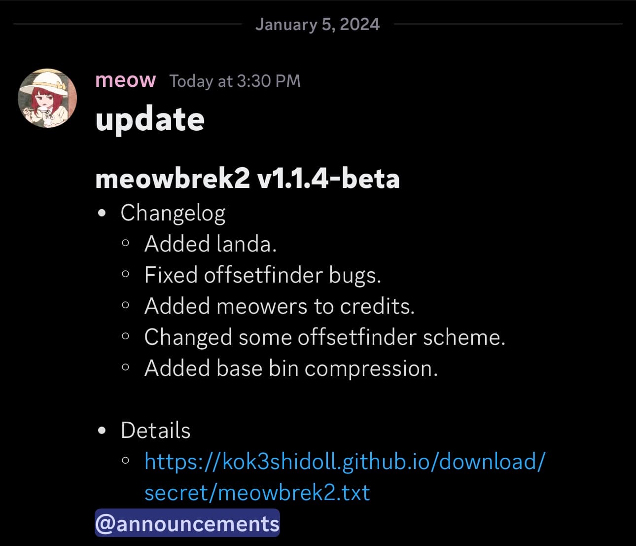 meowbrek2 v1.1.4 beta released.