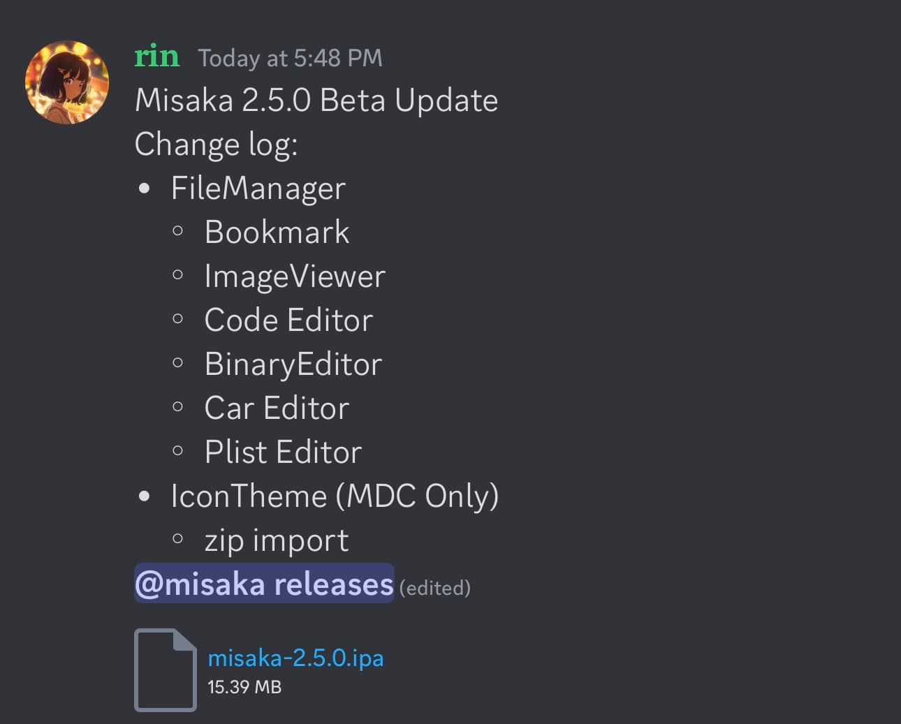 Misaka updated to version 2.5.0.