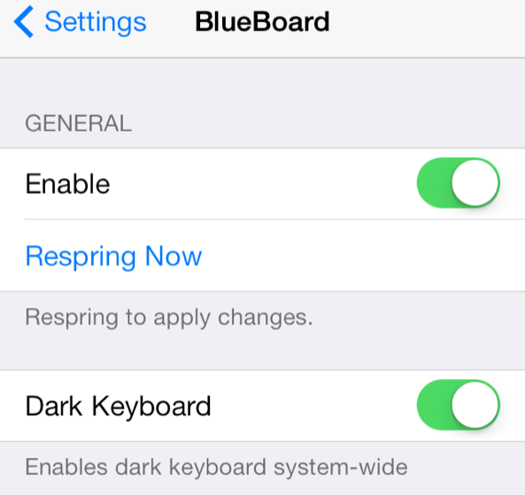 Resized BlueBoard Settings