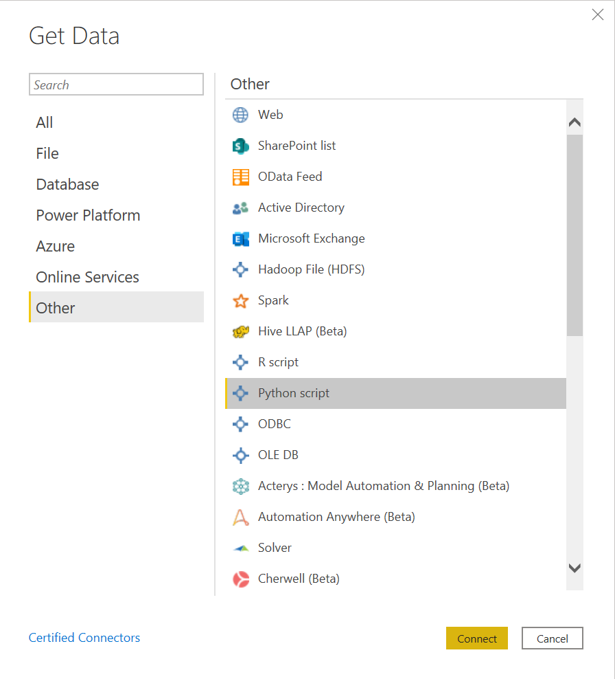 Integrating Python with Power BI: Get Data in Power BI