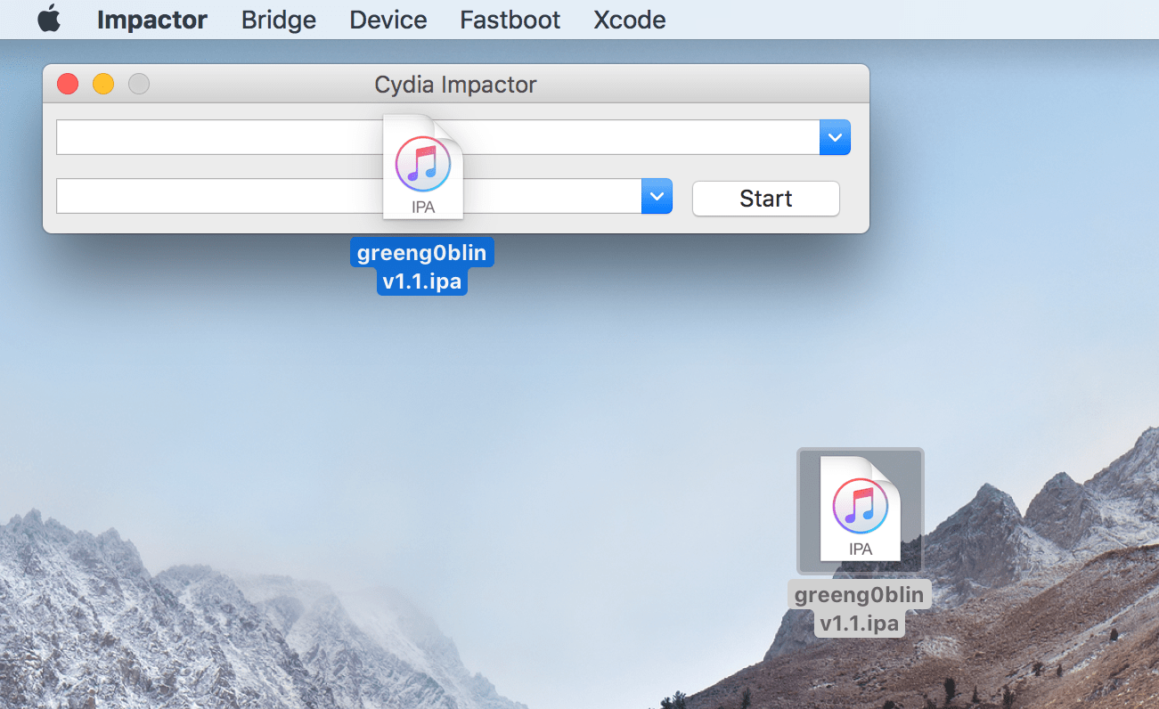 Drag the greeng0blin.ipa onto Impactor