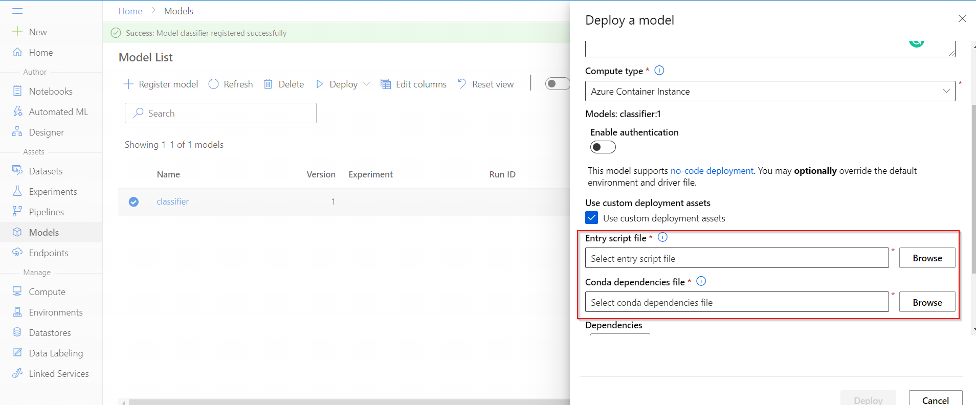 Deploy web service | ML model in the Azure cloud