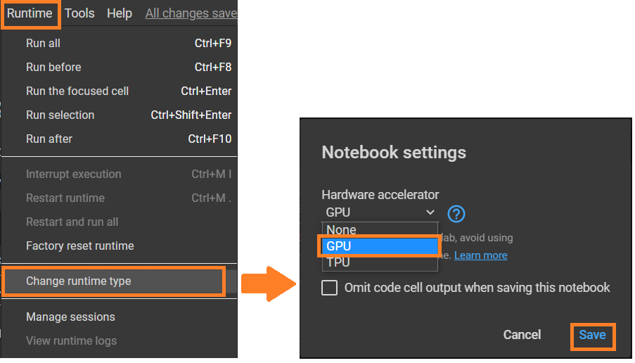 enable gpu runtime 