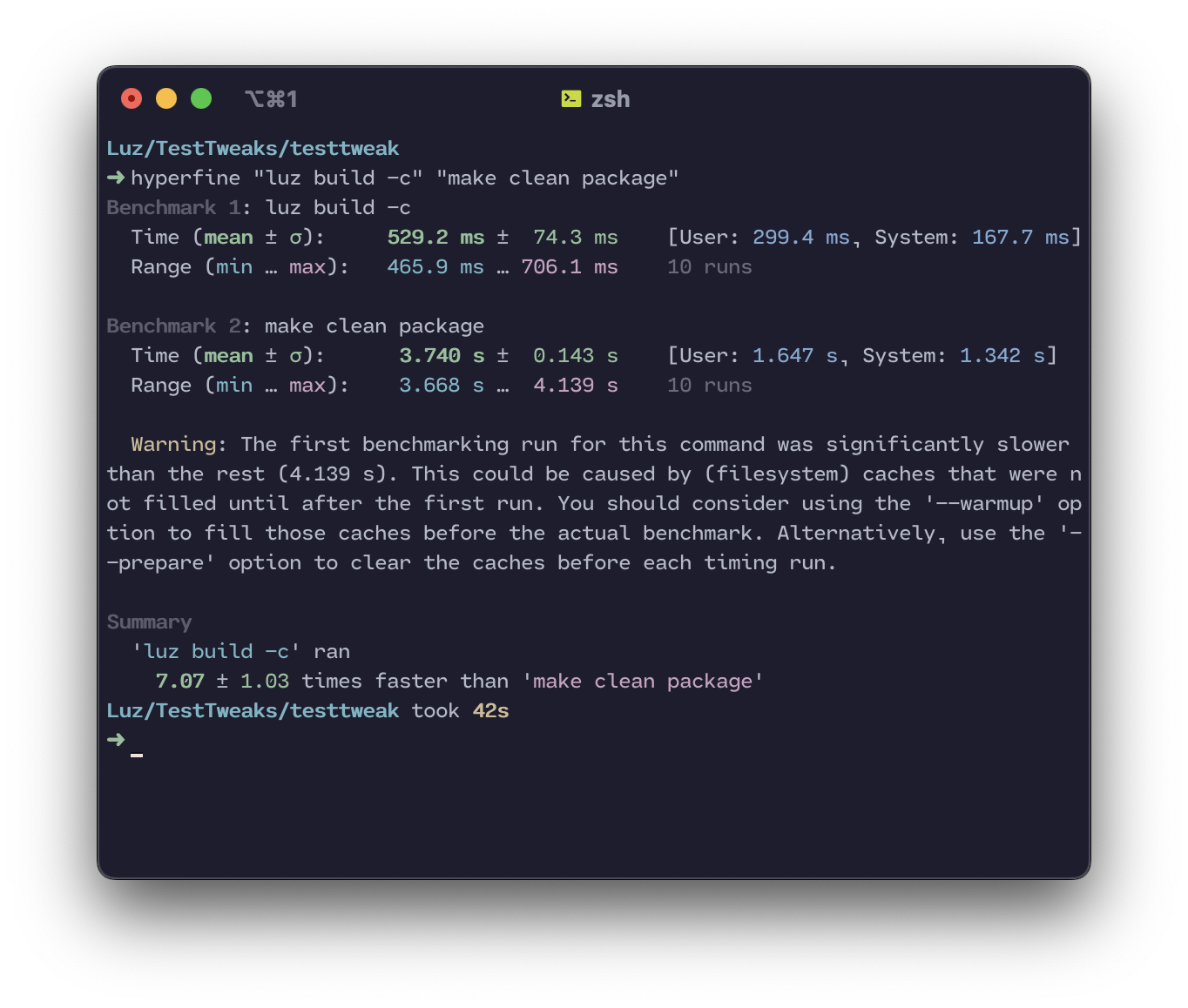 Luz vs Theos speed test.