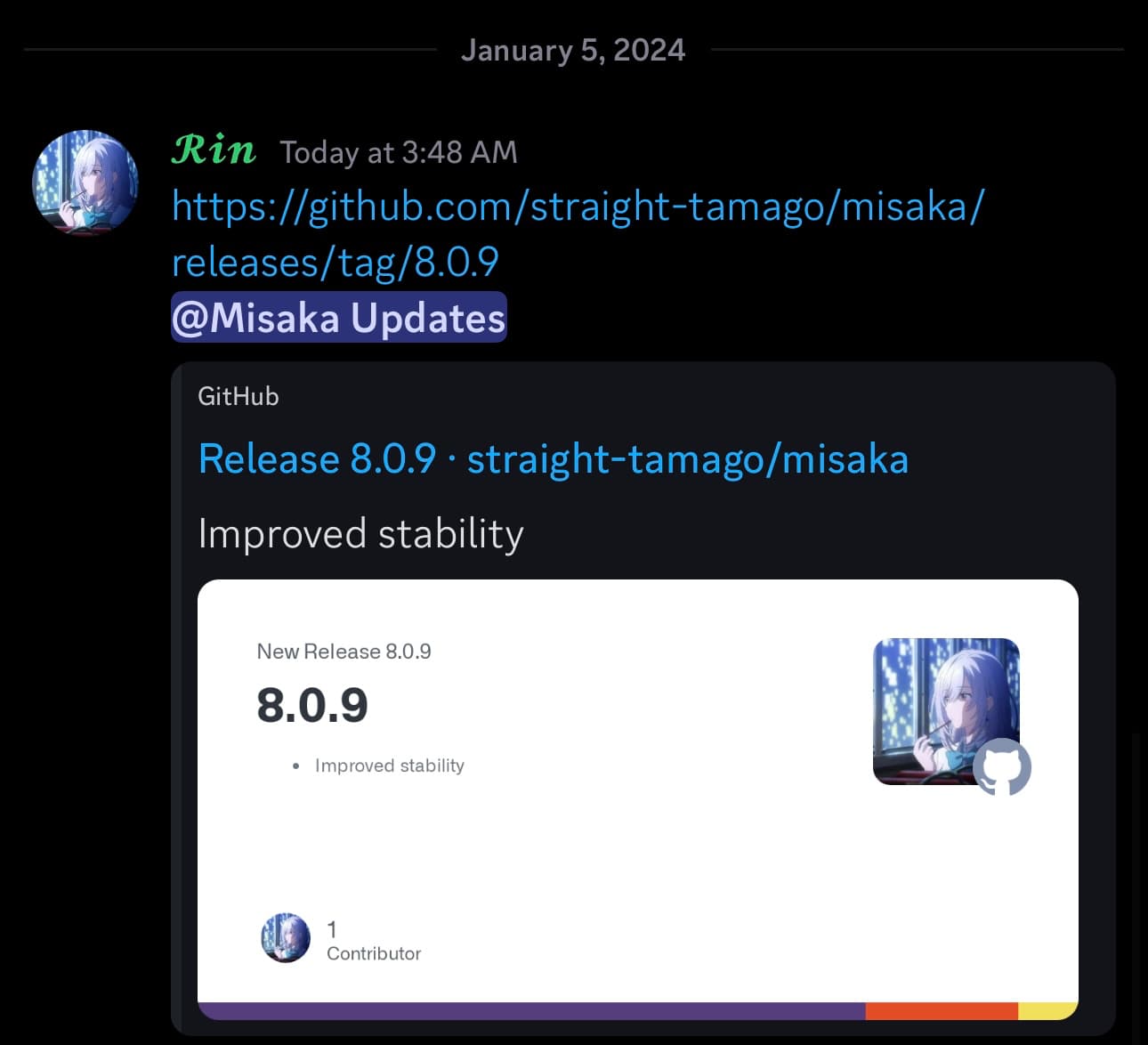 Misaka v8.0.9 announced.