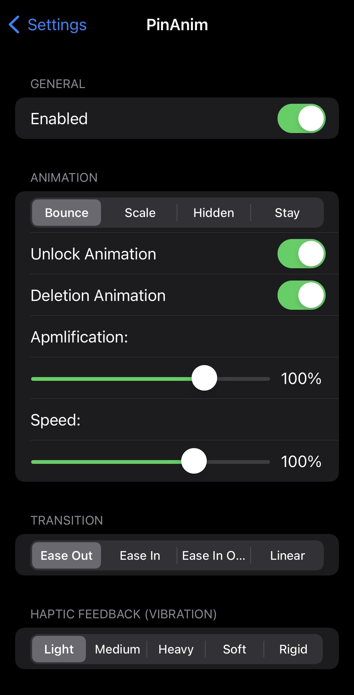 Options to configure for PinAnim v2.0.