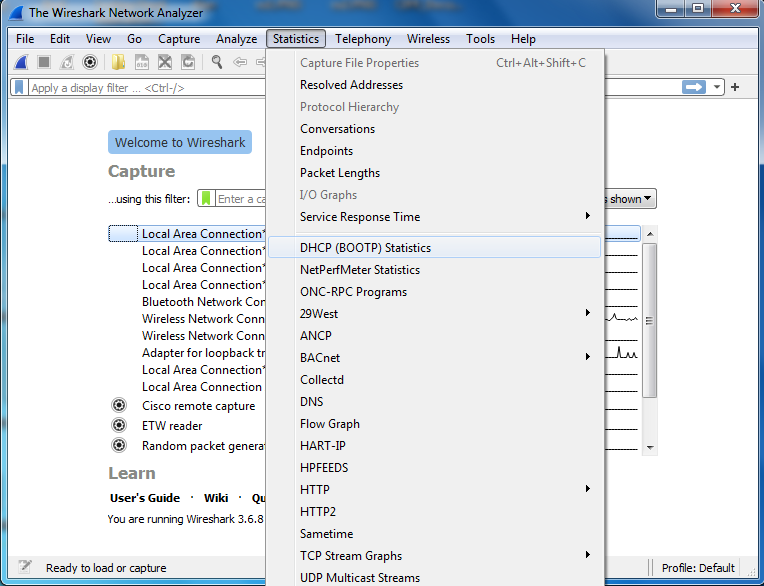 DHCP Statistics in Wireshark