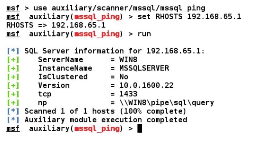 Using the mssql_ping auxiliary module