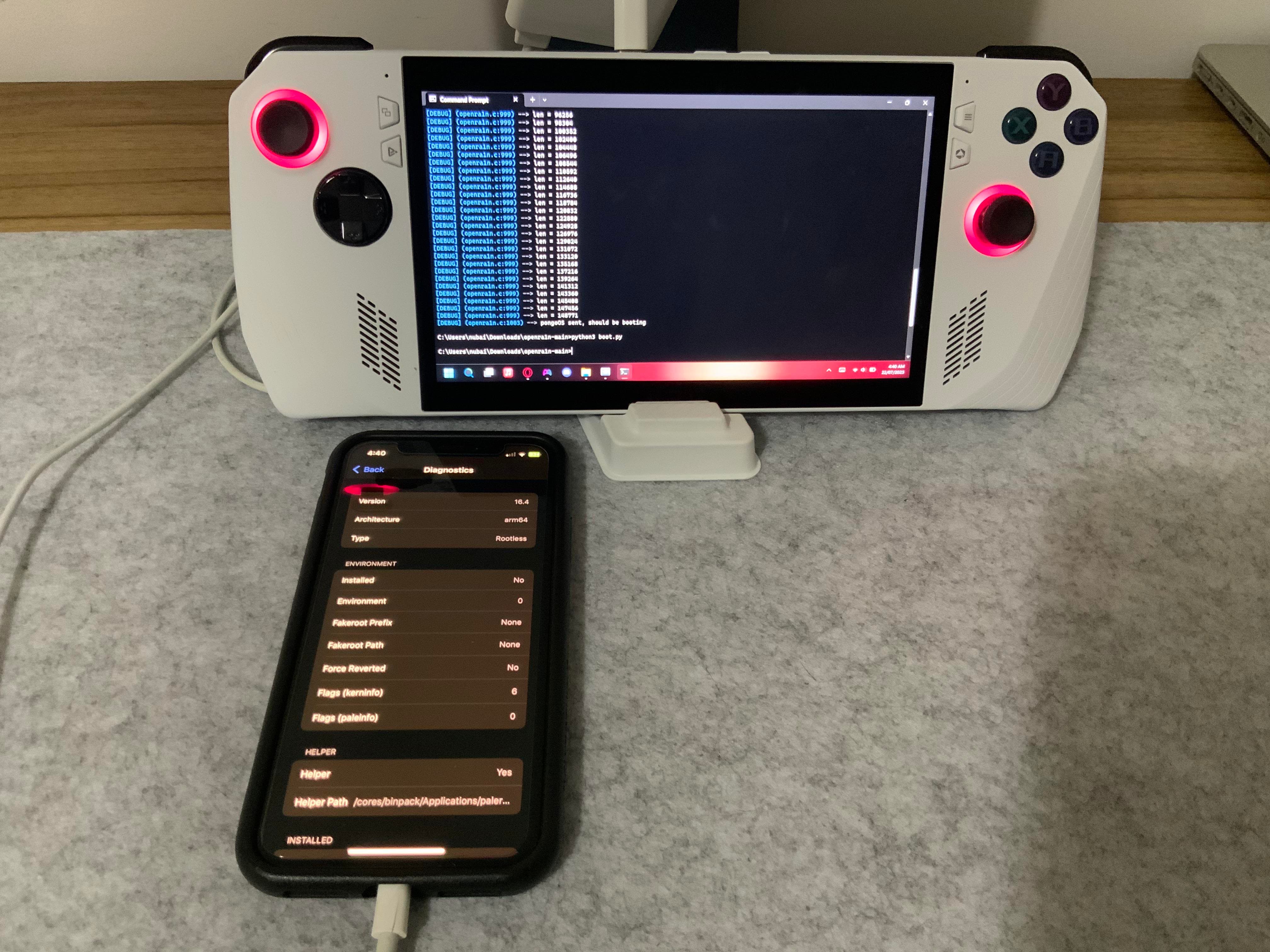 Jailbreak hobbyist jailbreaks iPhone X with ASUS ROG Ally.