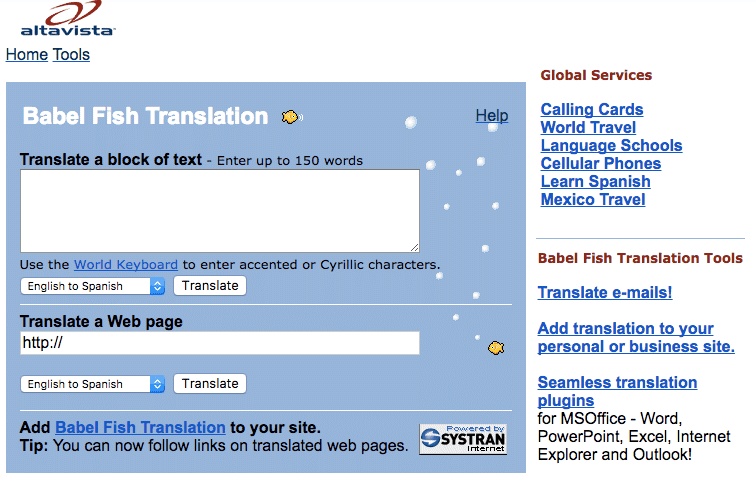 Babel Fish machine translation