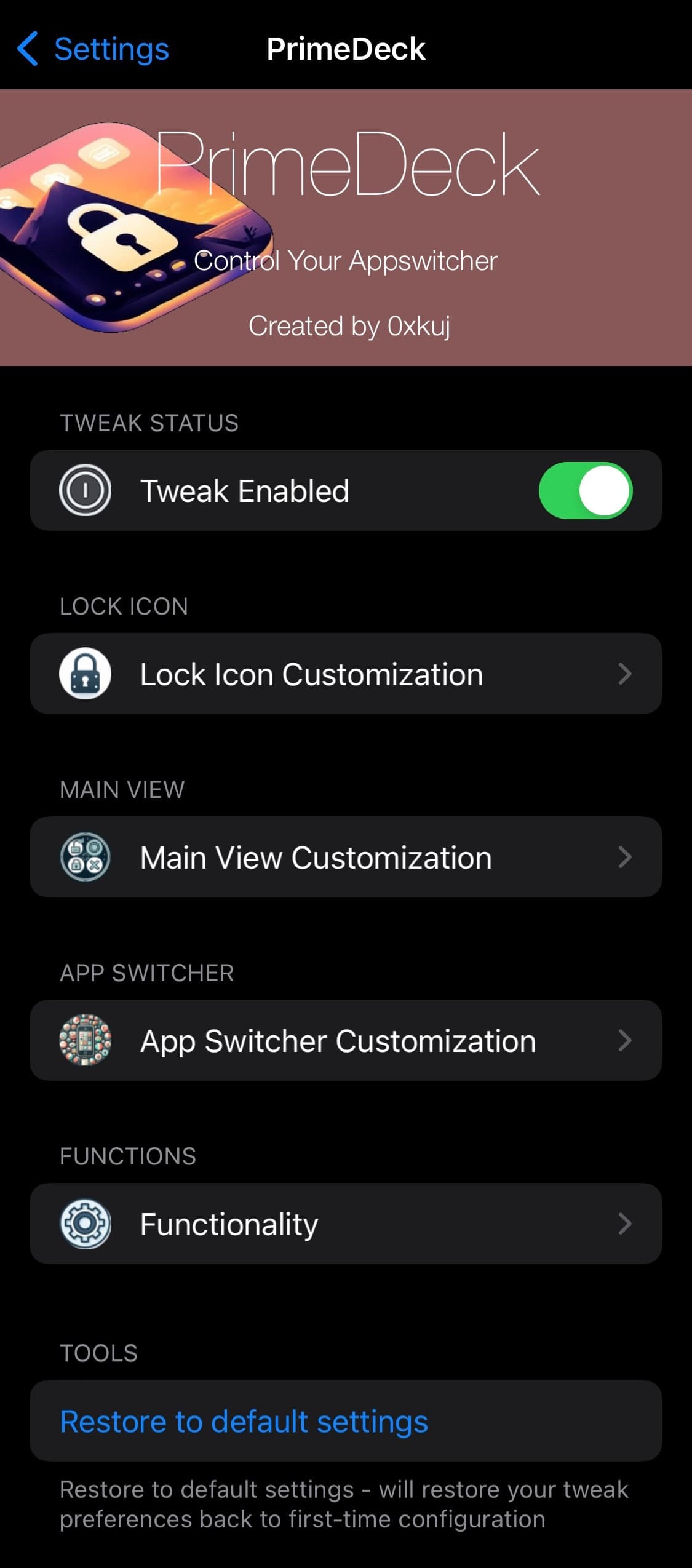 PrimeDeck options to configure.