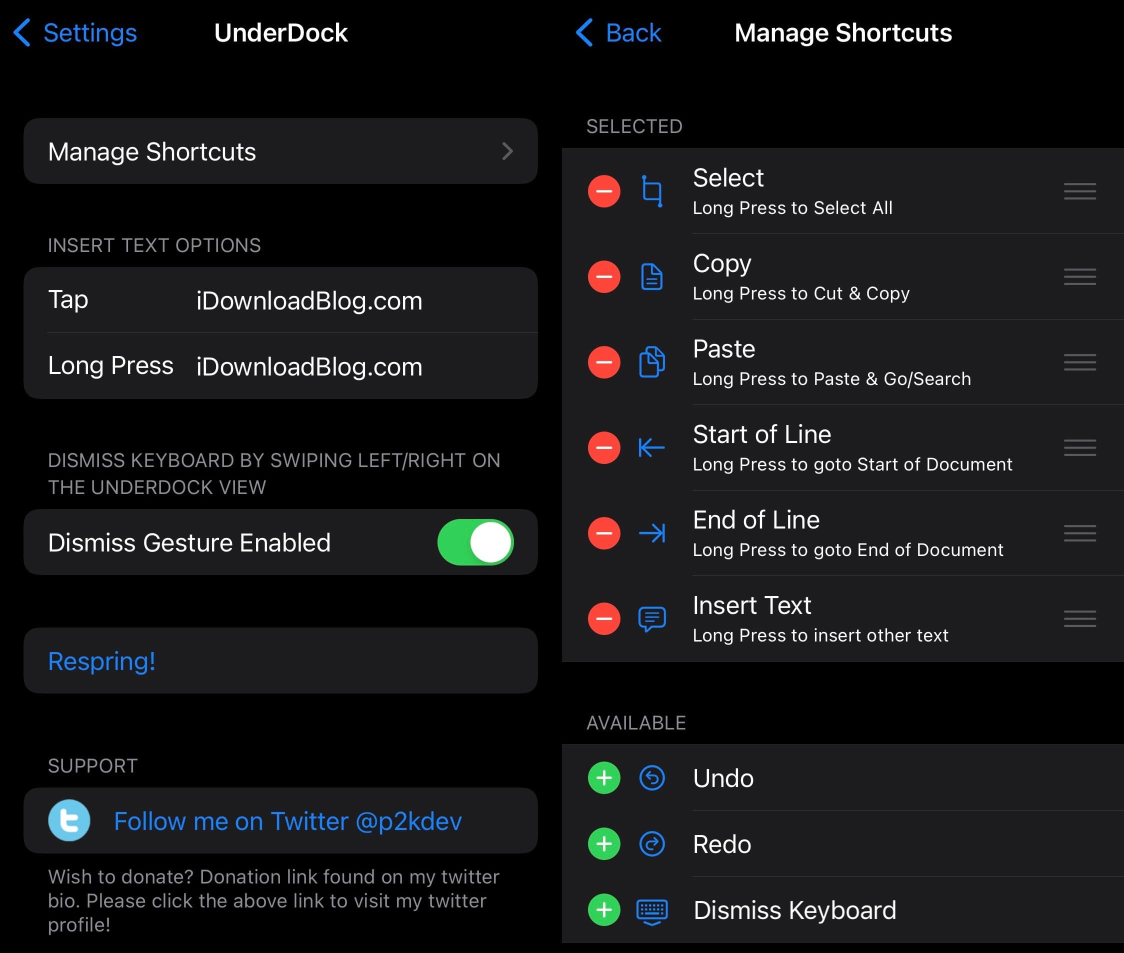 UnderDock options to configure.