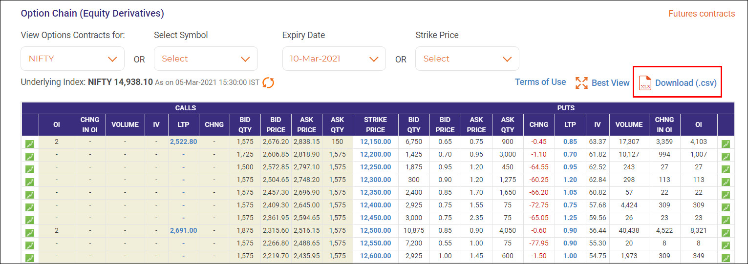 Importing Options Data in Excel