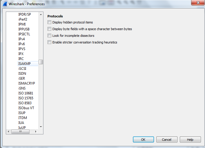 Wireshark Preference Menu