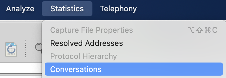 Statistics menu in Wireshark