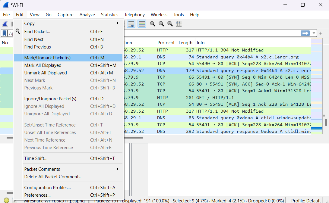 Wireshark Edit Menu