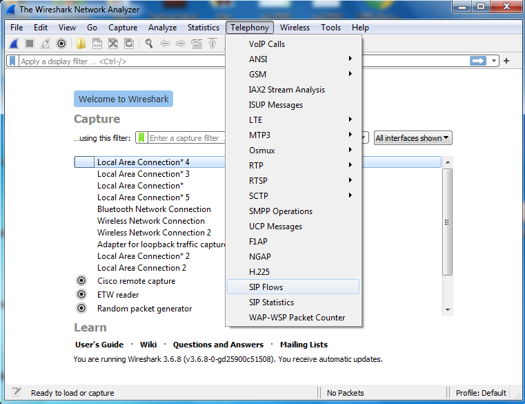 Telephony Menu in Wireshark