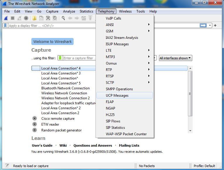 Telephony Menu in Wireshark