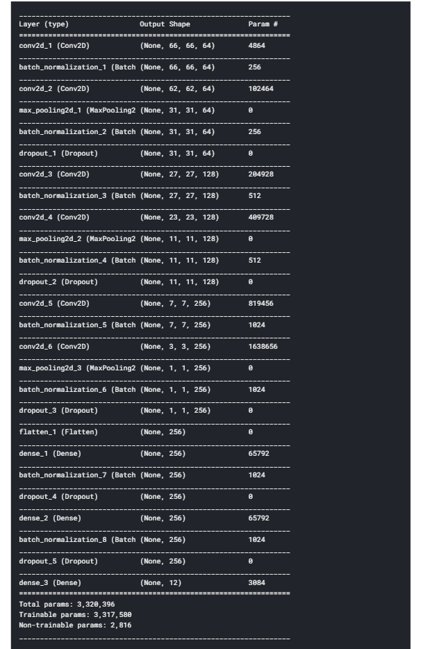 model summary