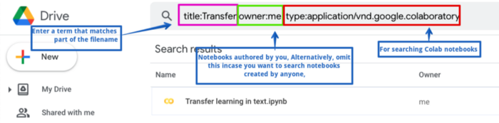 Search for your notebooks in drive