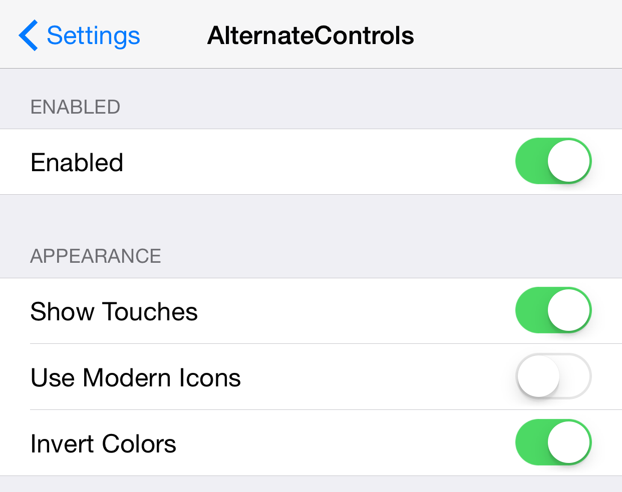 AlternateControls Settings